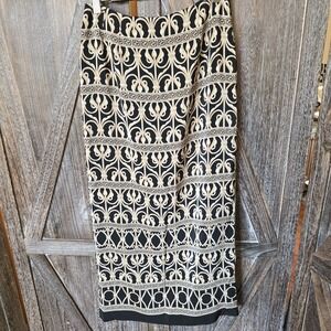 Talbots Skirt Women's Size 6 Black & Beige Print Maxi Back Vent 100% Pure Silk